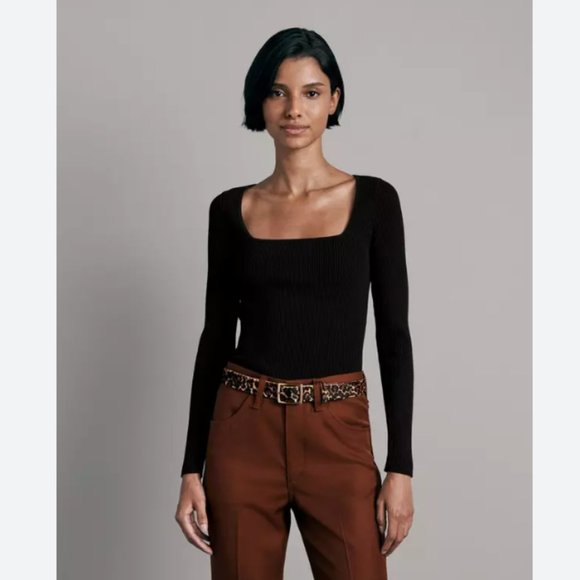 rag & bone Sweaters - RAG & BONE Asher Square Neck Rib Knit Long Sleeve Black Top Sweater Size XS